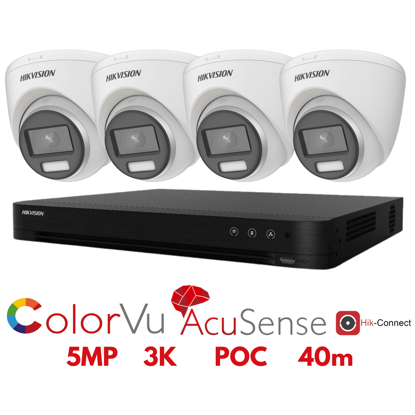 5mp 4ch Hikvision ColorVu System 4x 24hr Colour POC DVR Camera Kit