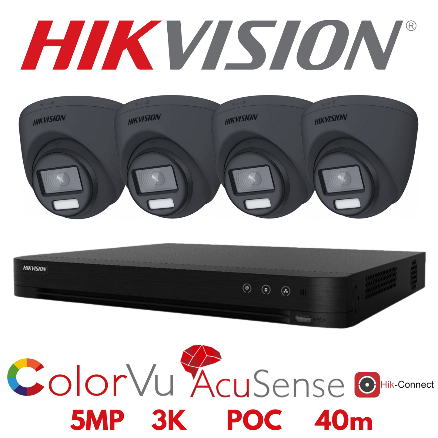 5mp Cctv Kit Hikvision ColorVu Smart Hybrid System 4x 24hr Colour POC DVR Camera Kit