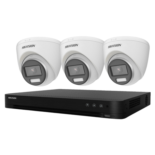 5MP Hikvision ColorVu Smart Hybrid CCTV System – 3x 24/7 Colour PoC DVR Camera Ki