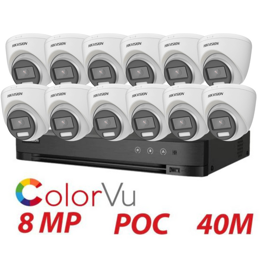 8MP 16CH Hikvision ColorVu System 12X 24HR Color POC DVR Camera Kit