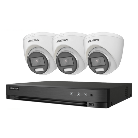 8MP 4-Channel Hikvision ColorVu System with 3x 24/7 Colour PoC Cameras - DVR Camera Kit