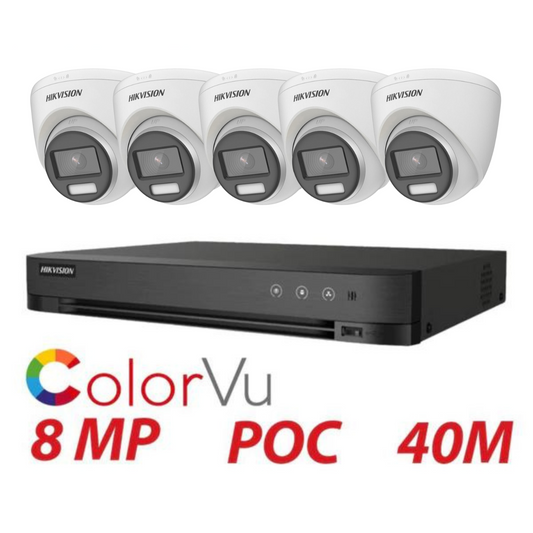 Hikvision 8mp/4k Cctv Kit ColorVu System 5 x Cameras plus 8 Channel CCTV Recorder - POC