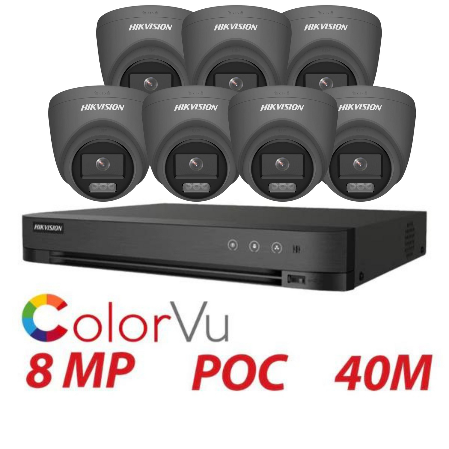8MP 8CH Hikvision ColorVu System 7X 24HR Color POC DVR Camera Kit
