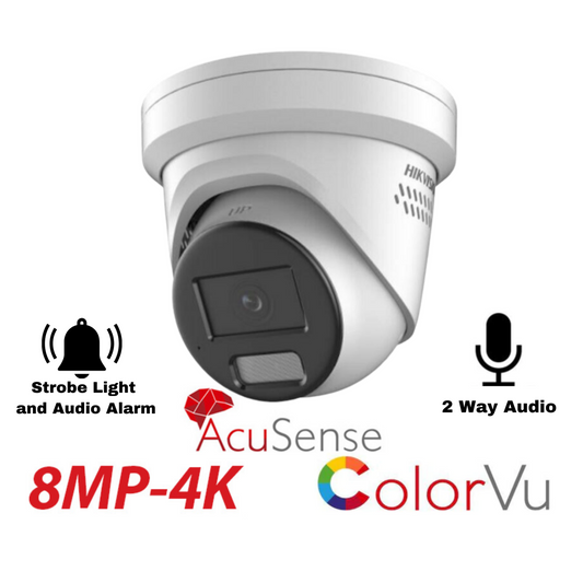 Hikvision 8MP Smart Hybrid Light with ColorVu Turret IP Camera with 2 way audio and strobe DS-2CD2387G2H-LISU-SL(2.8MM)