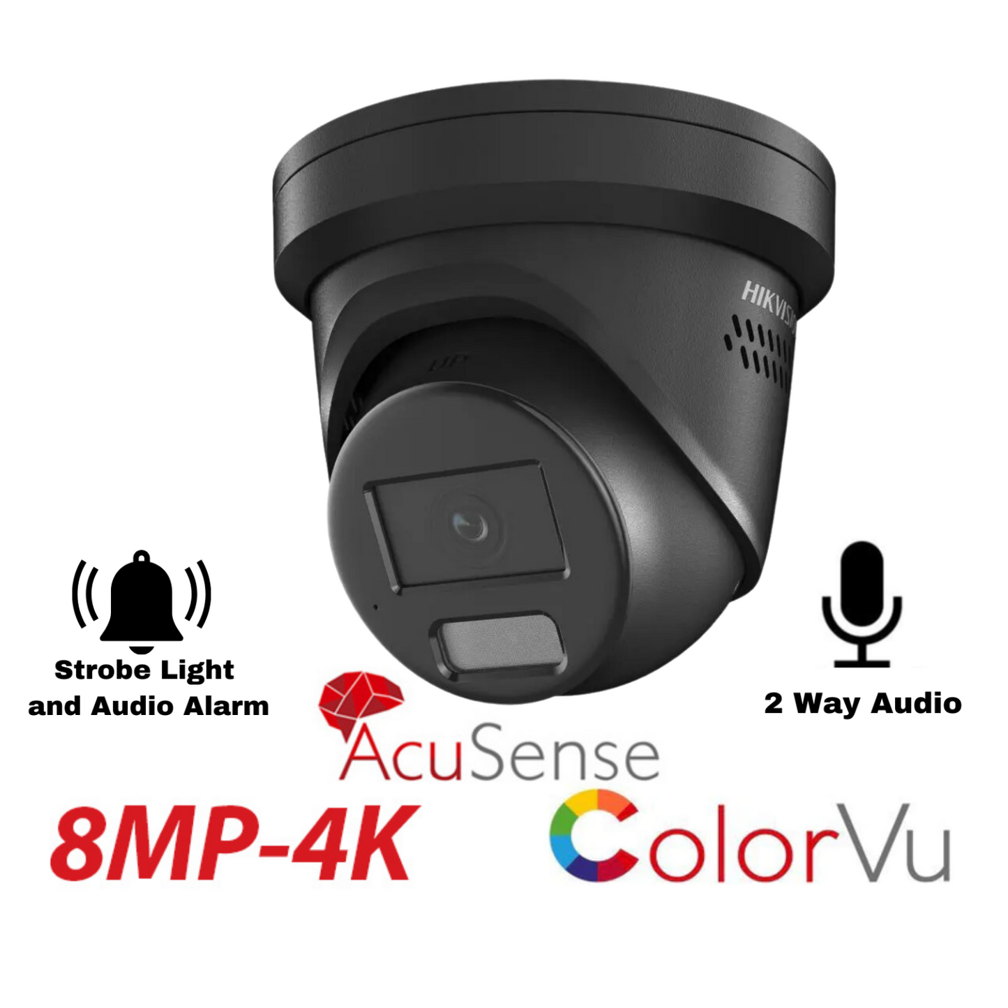 Hikvision 8MP Smart Hybrid Light with ColorVu Turret IP Camera with 2 way audio and strobe DS-2CD2387G2H-LISU-SL(2.8MM)