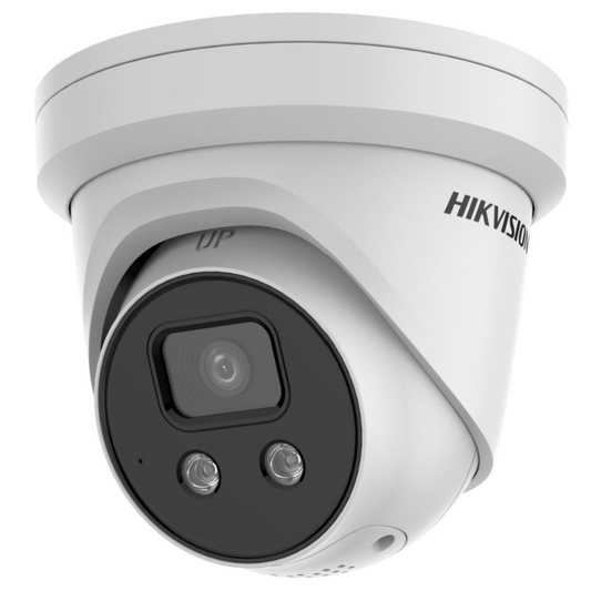 4MP Hikvision DarkFighter AcuSense Fixed Turret IP Camera with Strobe Light and Two-Way Audio (DS-2CD2346G2-ISU-SL 2.8MM, White)