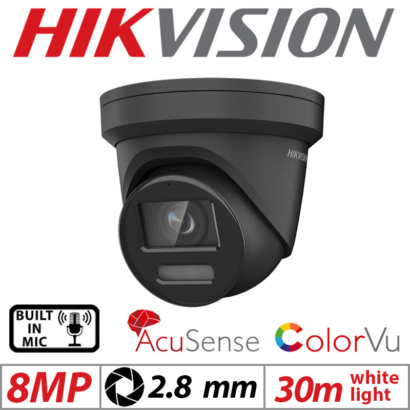 Hikvision CCTV kit, 2 x 8mp Colorvu Acusense IP POE and Audio cameras, 1 x 4 Channel POE NVR
