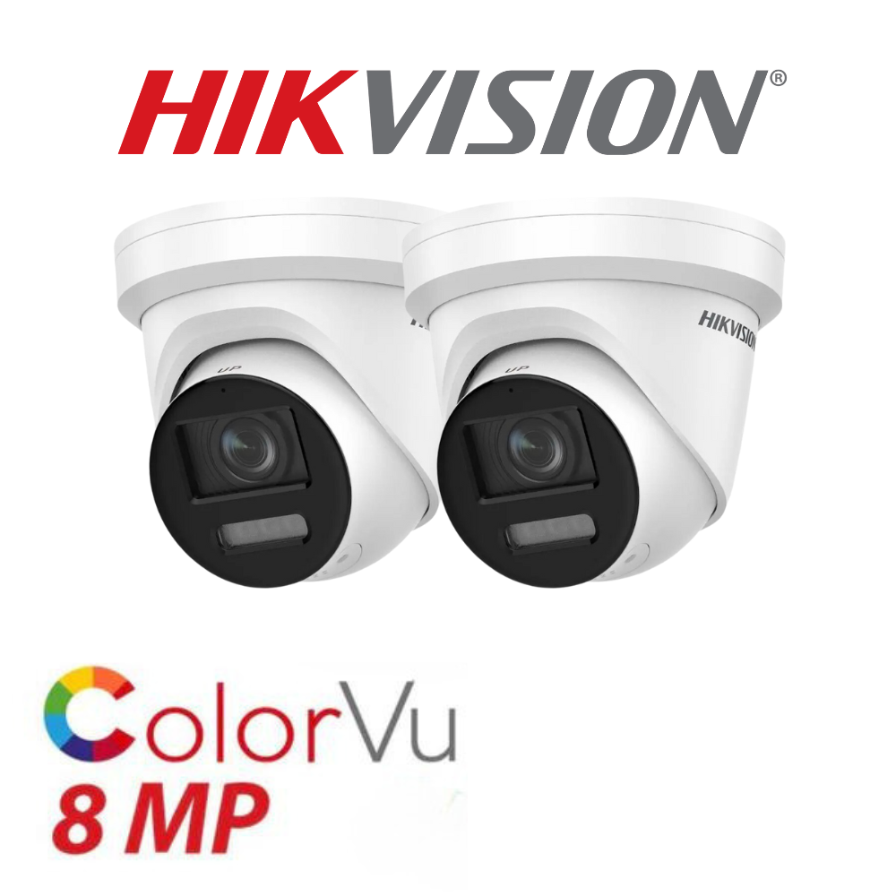 2 x 8MP Hikvision 2.8mm ColorVu AcuSense Fixed Turret IP Network Camera Built-in Mic DS-2CD2387G2-LU(2.8mm)(C)