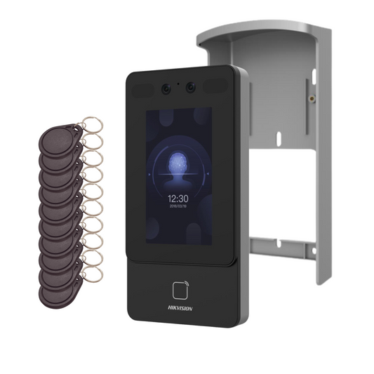 Hikvision Face Recognition Terminal With Rain Shield and 10 x Mifare Fobs DS-K1T342MWX-E1  + DS-KAB34X-S1 + 10x MIFARE-FOB