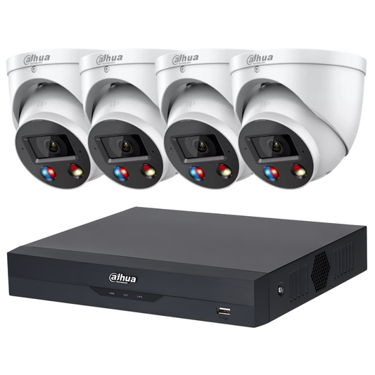 Dahua 8MP 4K TiOC Smart Illumination Full-Colour IP CCTV Kit – 4x 24/7 Color Cameras with Built-in Mics and AI Security