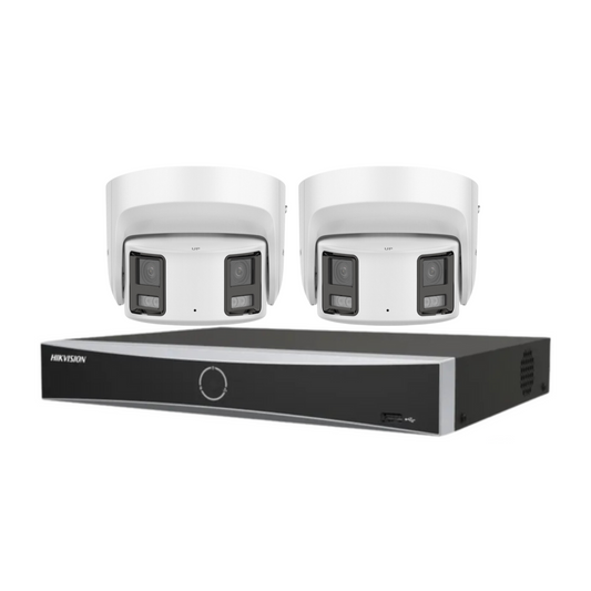 Hikvision CCTV kit, 2 x 8mp Panoramic Dual Camera, Colorvu, Acusense, IP POE and 2 way Audio cameras, 1 x 8 Channel POE NVR