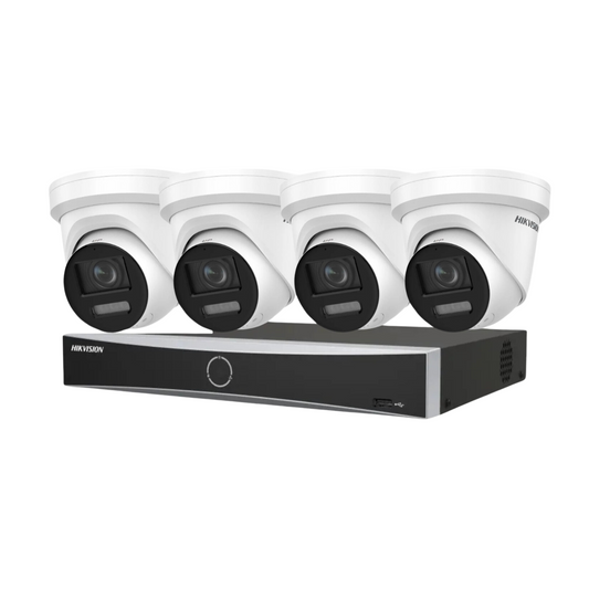Hikvision CCTV kit, 4 x 8mp Smart Hybrid Colorvu Acusense IP POE and Audio cameras, 1 x 4 Channel POE NVR