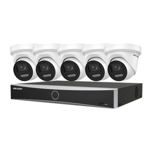 Hikvision CCTV kit, 5 x 8mp Smart Hybrid Colorvu Acusense IP POE and Audio cameras, 1 x 8 Channel POE NVR