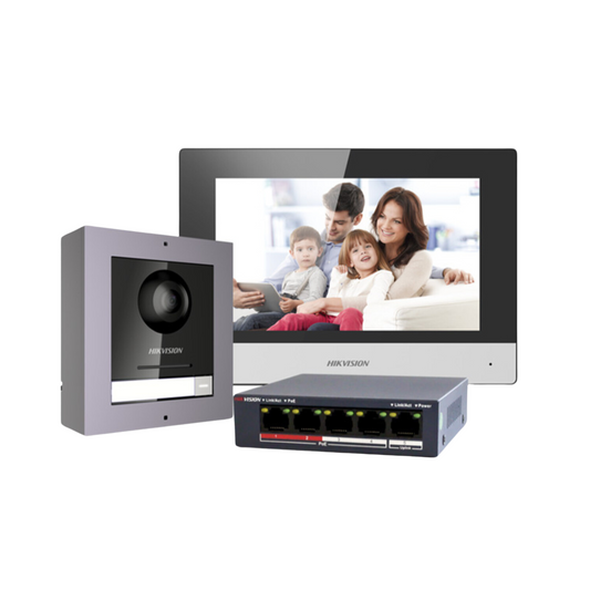 Hikvision DS-KIS602(B) Doorbell Intercom Kit | PoE Door Station with 7-Inch Indoor Monitor
