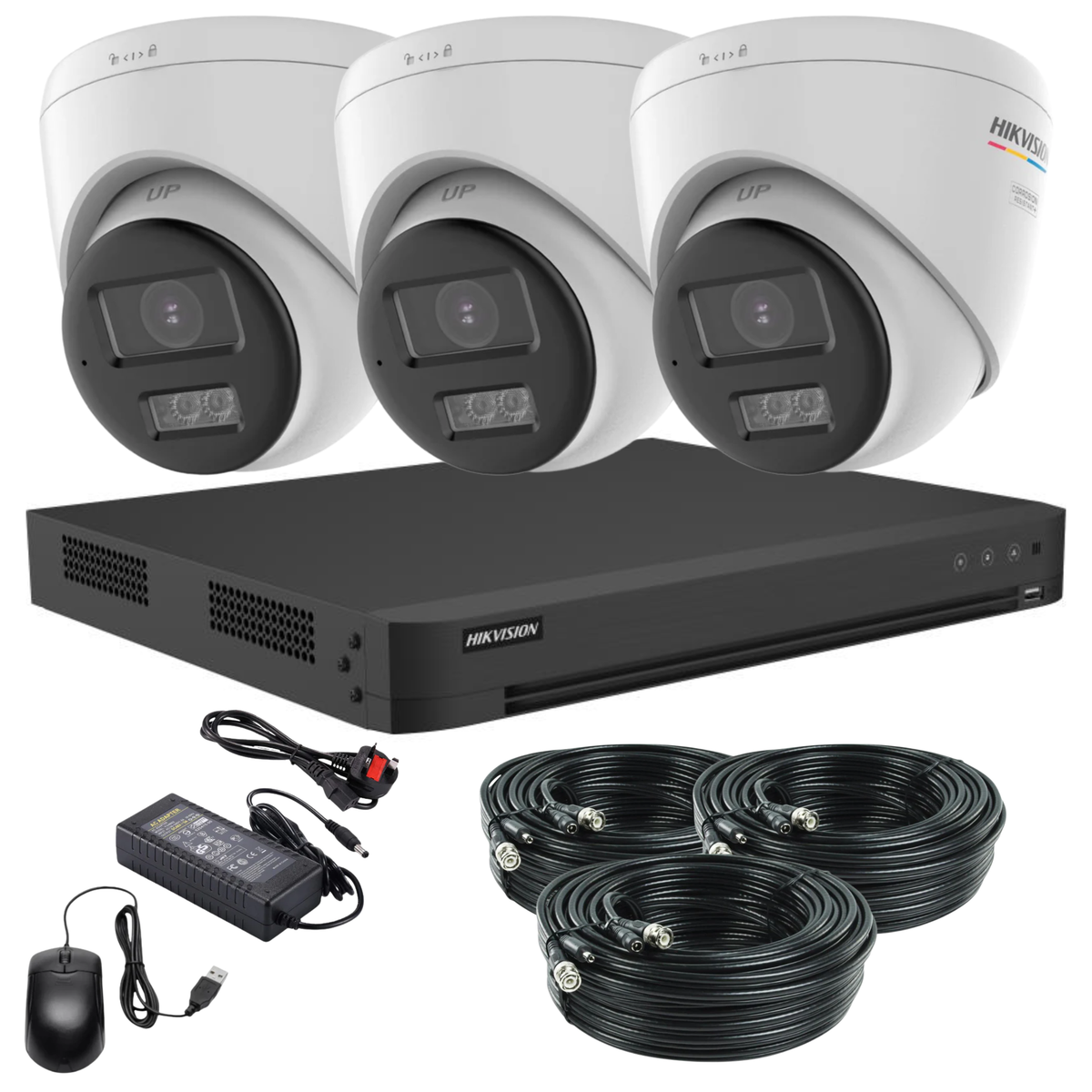 Hikvision 8MP 4K ColorVu Smart Hybrid CCTV Kit with PoC + Built-In Mic & Smart Hybrid Light | 24/7 Full-Colour Surveillance | 3x Cameras + 4-Channel DVR