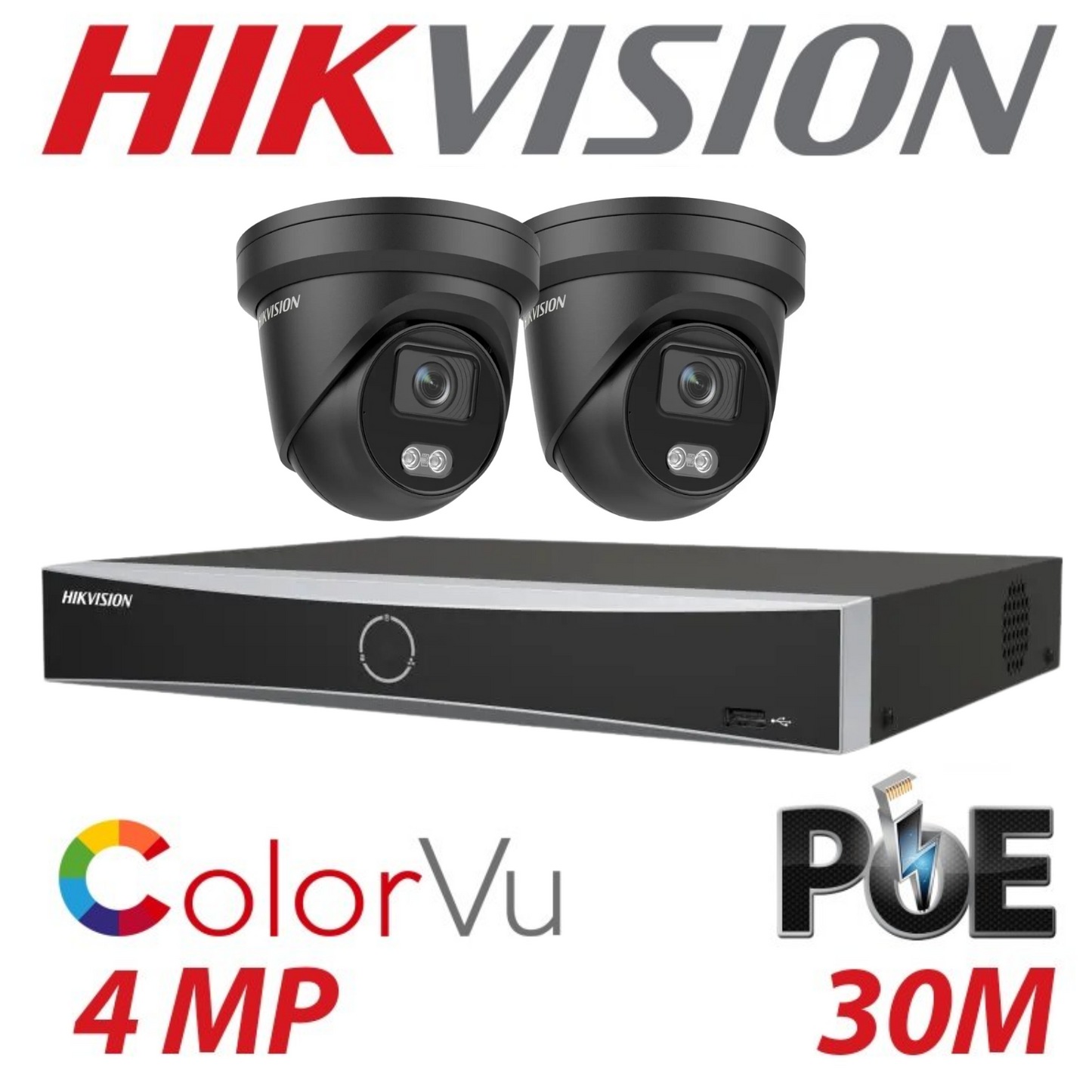 Hikvision CCTV kit, 2 x 4mp Colorvu IP Poe cameras with Audio, 1 x 4 Channel NVR