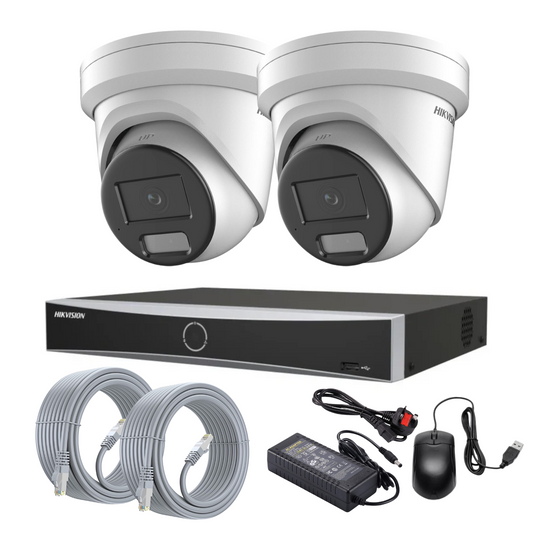Hikvision 8MP 4K Live Guard ColorVu Smart Hybrid AcuSense IP PoE Cctv Kit with 2-Way Audio (2 Cameras + 4CH NVR)