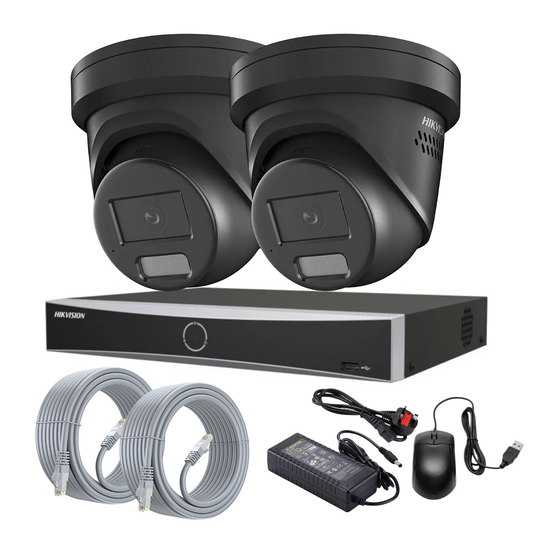 Hikvision CCTV Kit: 2x 8MP Smart Hybrid ColorVu AcuSense IP PoE Cameras with Audio + 4-Channel PoE NVR