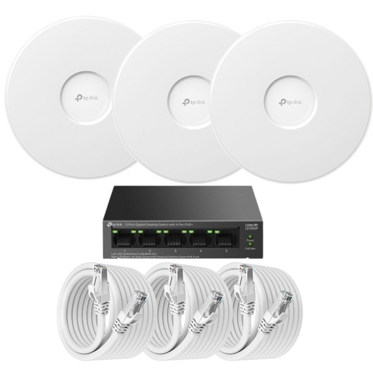 TP-Link WiFi 7 Access Point Bundle | 3-Pack with White Cat6a Cables – Ultra-Fast, Reliable Coverage for Homes and Businesses