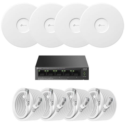 TP-Link WiFi 7 Access Point Bundle | 4-Pack with White Cat6a Cables – Ultra-Fast, Reliable Coverage for Homes and Businesses