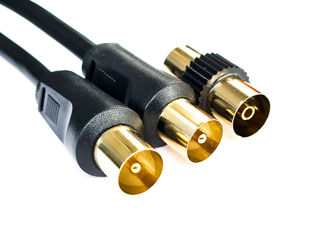 TV Aerial Cable, Black or White | TV Coax Cable | Aerial Fly Lead - Male to Male with coupler Cables Direct