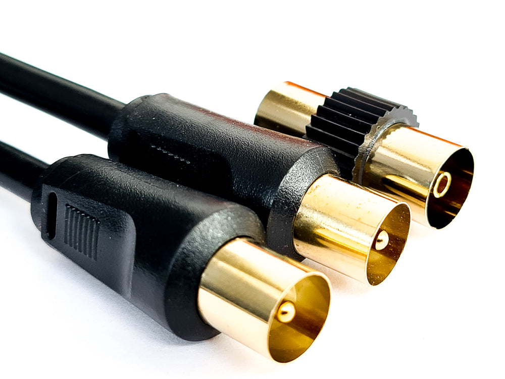 TV Aerial Cable, Black or White | TV Coax Cable | Aerial Fly Lead - Male to Male with coupler Cables Direct