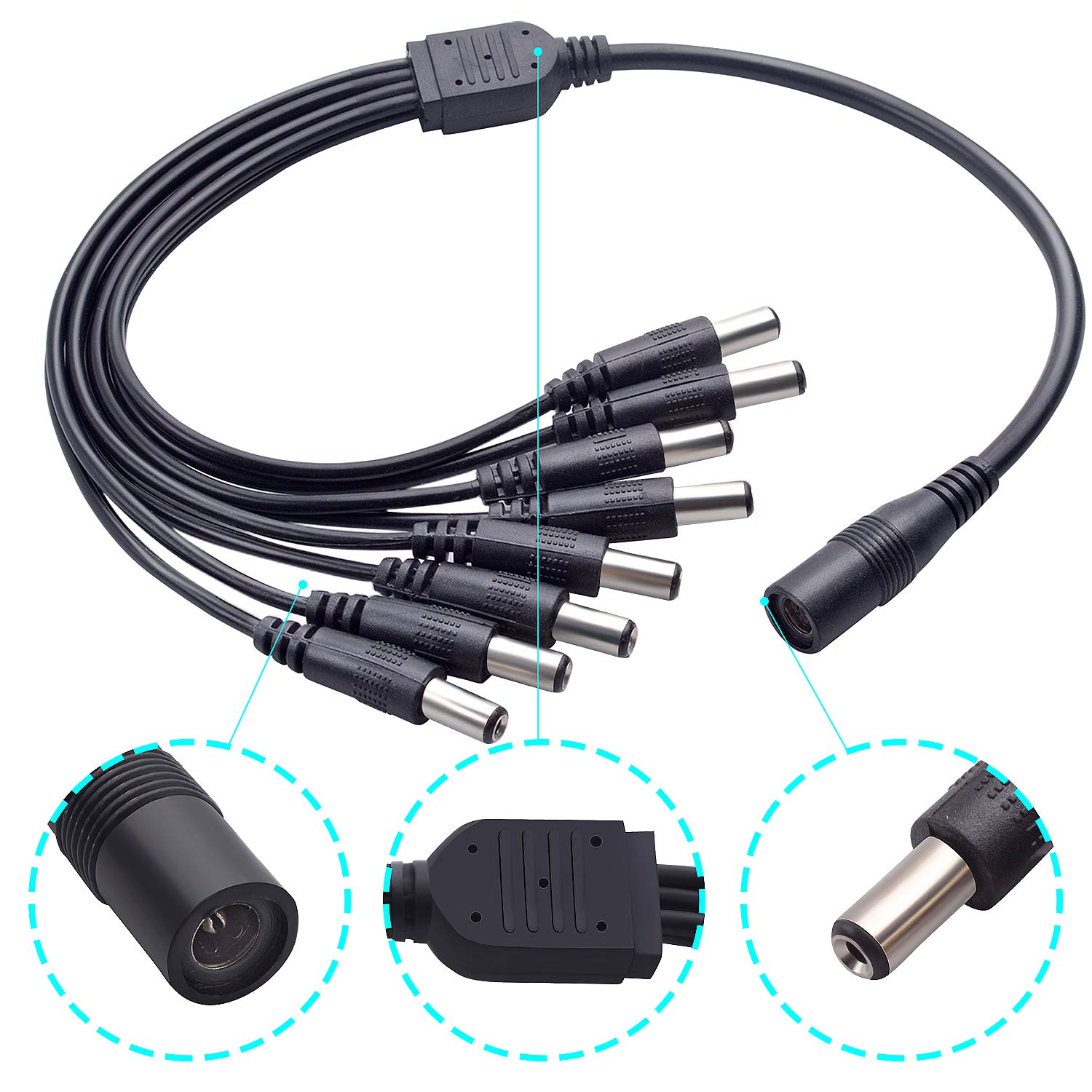 8 Way 12v DC Splitter Lead - For CCTV Cameras - BCE Direct