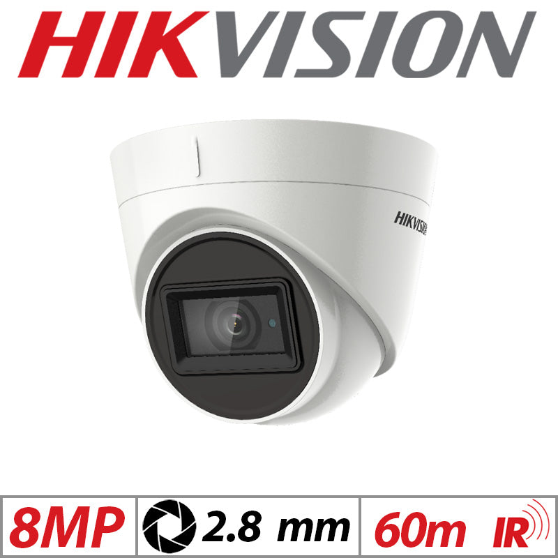 8MP Hikvision Dome Camera Kit with 2x 60m EXIR 4K Cameras and Turbo Acusense DVR