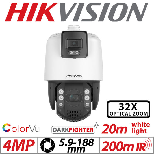 Hikvision DS-2SE7C432MW-AEB-14F1-P3 4MP 7-Inch ColorVu TandemVu DarkFighter Network PTZ Camera | 32x Optical Zoom | White