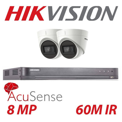 8MP Hikvision Dome Camera Kit with 2x 60m EXIR 4K Cameras and Turbo Acusense DVR