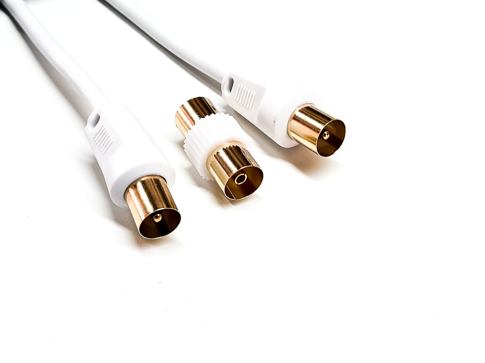 TV Aerial Cable, Black or White | TV Coax Cable | Aerial Fly Lead - Male to Male with coupler Cables Direct