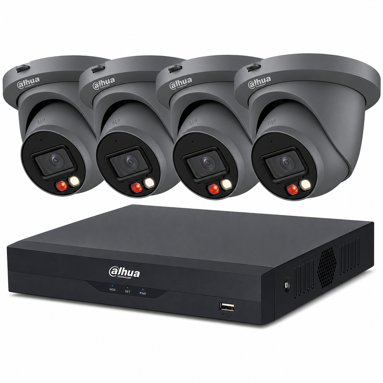 Dahua 4mp Full Colour IP Poe Cctv Kit Grey - 24/7 Full-Color Surveillance, 4x Cameras with Microphones