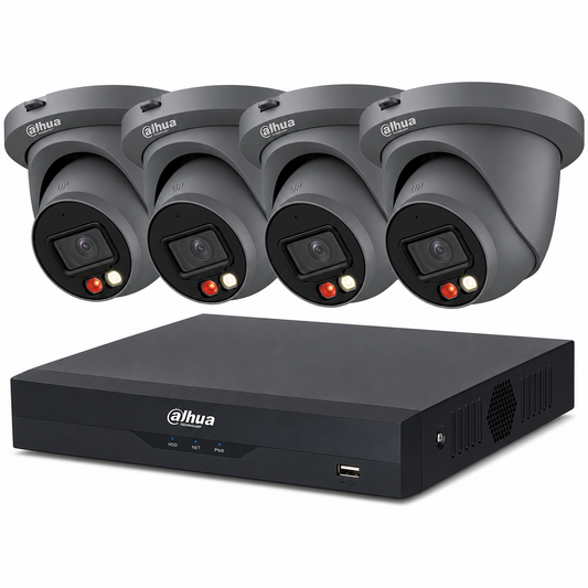 Dahua 4mp Full Colour IP Poe Cctv Kit Grey - 24/7 Full-Color Surveillance, 4x Cameras with Microphones