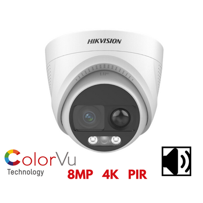 4K Hikvision ColorVu PIR Siren Fixed Turret Camera DS-2CE72UF3T-PIRXO