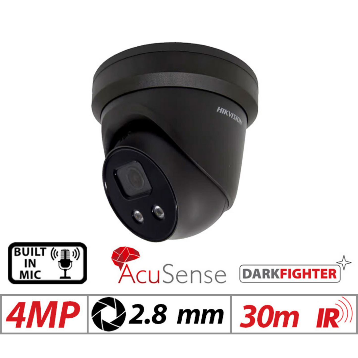 4mp Hikvision Darkfighter Acusense Fixed Turret IP Network Camera with Built-in Mic 2.8mm Black DS-2CD2346G2-IU