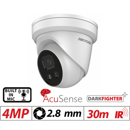 4mp Hikvision Darkfighter Acusense Turret IP Network Camera with Built-in Mic 2.8mm White DS-2CD2346G2-IU