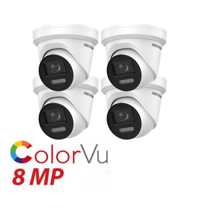4 x 8MP Hikvision 2.8mm ColorVu AcuSense Fixed Turret IP Network Camera Built-in Mic DS-2CD2387G2-LU(2.8mm)(C)