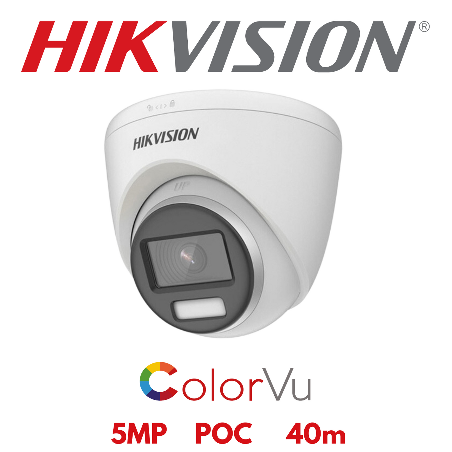 5mp 4ch Hikvision ColorVu Smart Hybrid System 2x 24hr Colour POC DVR Camera Kit