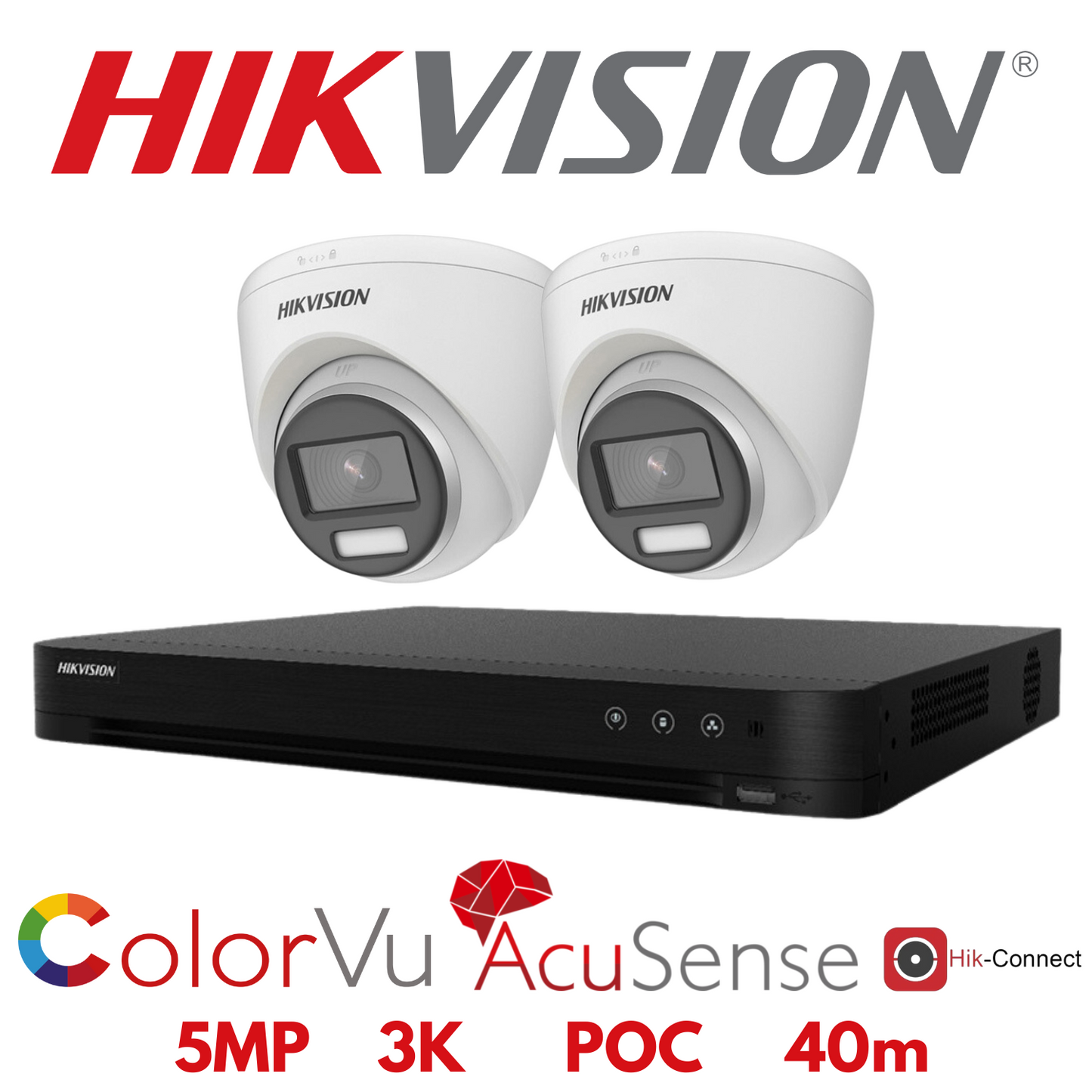 5mp 4ch Hikvision ColorVu Smart Hybrid System 2x 24hr Colour POC DVR Camera Kit