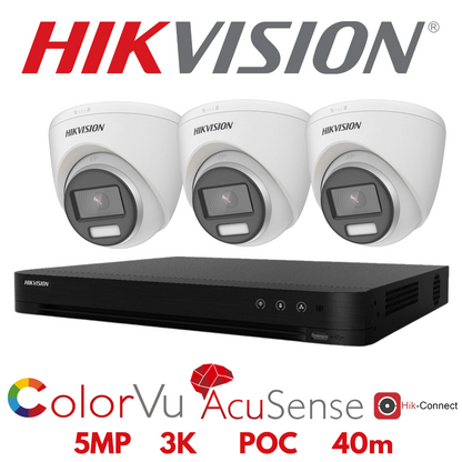 5mp 4ch Hikvision ColorVu System 3x 24hr Colour POC DVR Camera Kit
