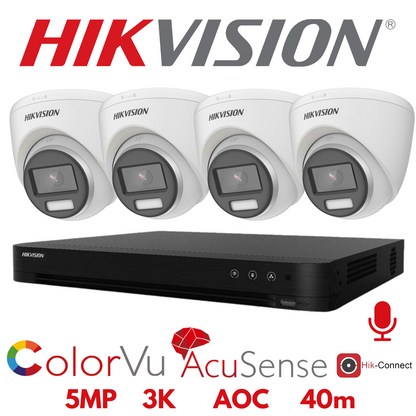 5mp 4ch Hikvision ColorVu System 4x 24hr Colour AOC DVR Camera Kit