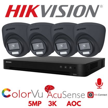 5mp 4ch Hikvision ColorVu System 4x 24hr Colour AOC DVR Camera Kit