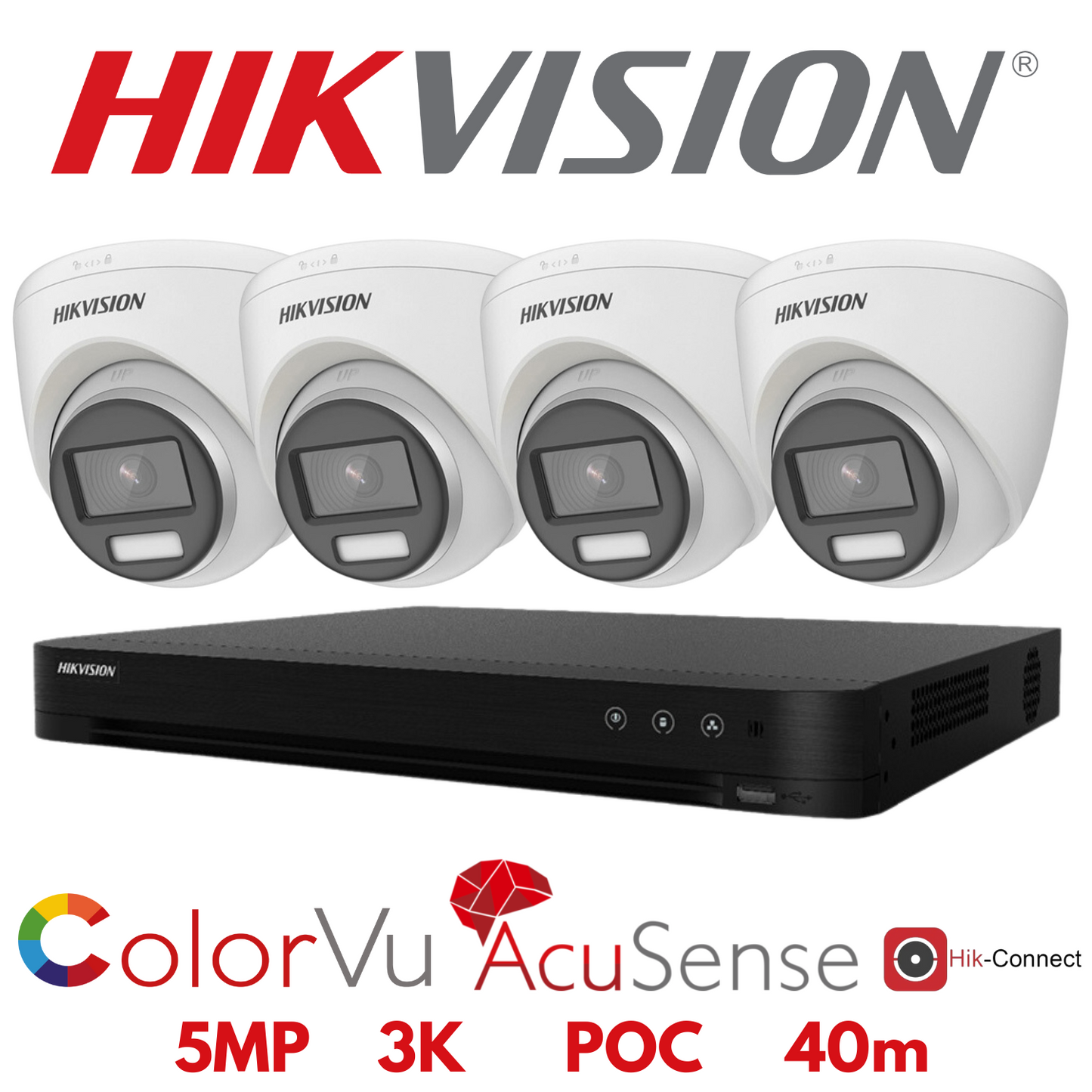 5mp 4ch Hikvision ColorVu System 4x 24hr Colour POC DVR Camera Kit