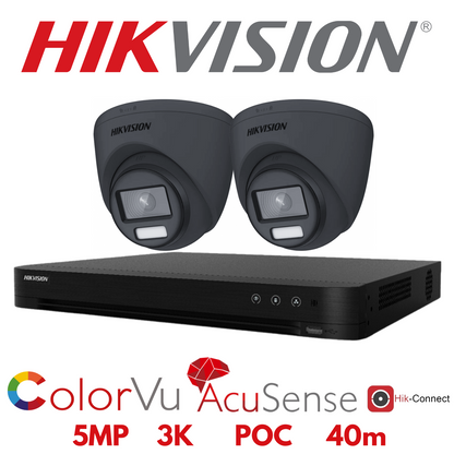 5mp 4ch Hikvision ColorVu Smart Hybrid System 2x 24hr Colour POC DVR Camera Kit