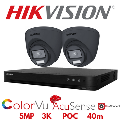 5mp 4ch Hikvision ColorVu System 2x 24hr Colour POC DVR Camera Kit