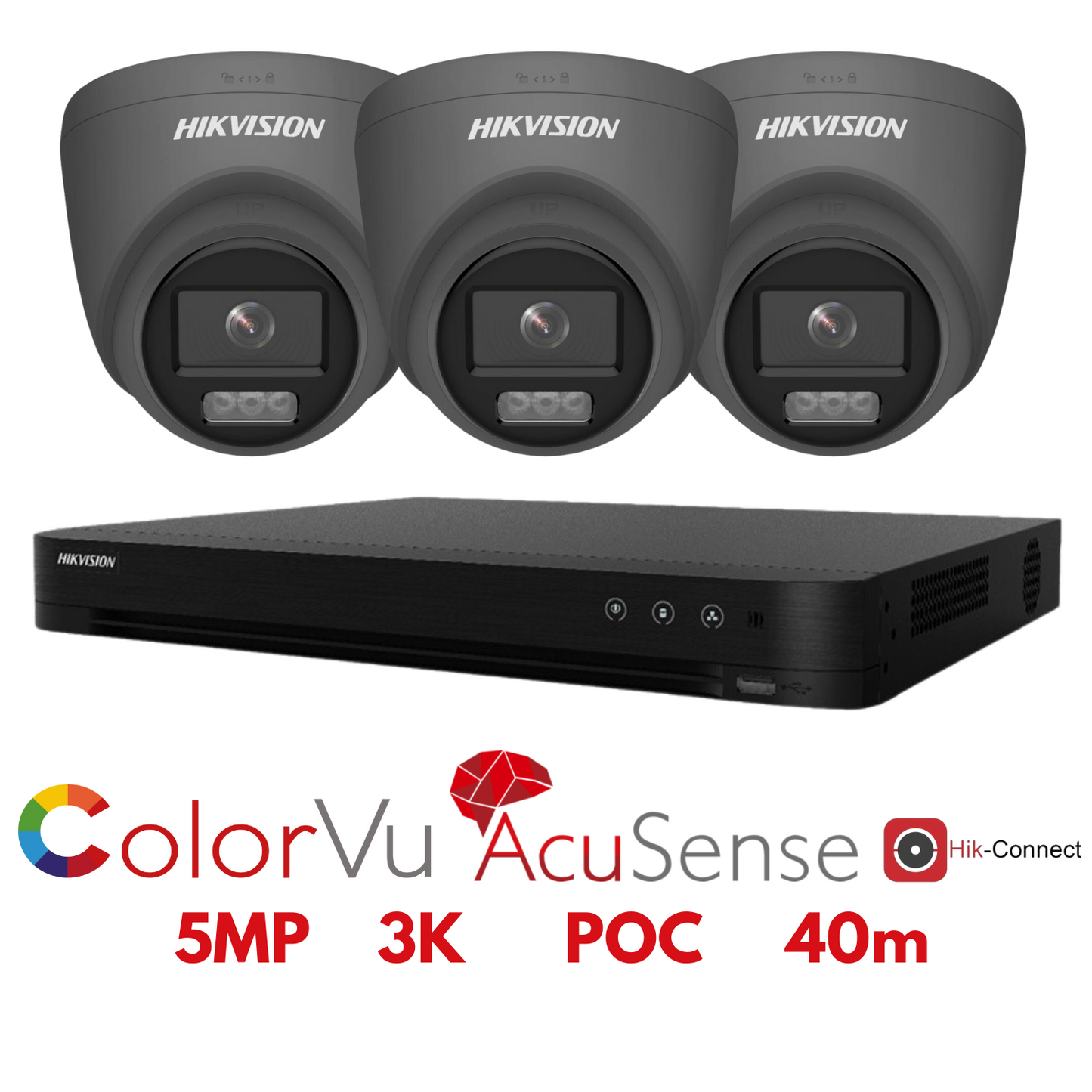 5mp 4ch Hikvision ColorVu System 3x 24hr Colour POC DVR Camera Kit