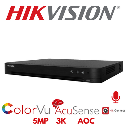 5mp 4ch Hikvision ColorVu Cctv Kit 3x 24hr Colour AOC DVR Camera Kit - Built in Microphones