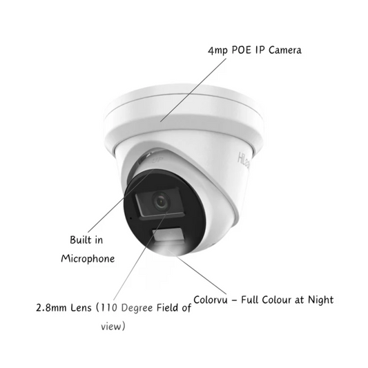 4MP Hikvision and HiLook Smart Hybrid CCTV Kit - POE IP Cameras with Built-In Audio and AcuSense