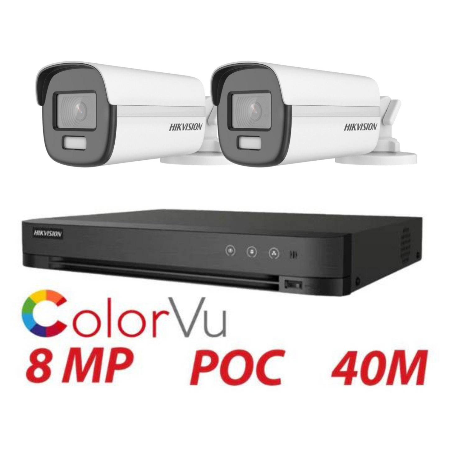 8MP 4CH Hikvision ColorVu System 2X 24HR Color POC DVR Bullet Camera Kit