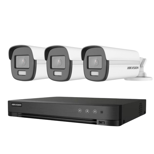 8MP 4-Channel Hikvision ColorVu System with 3x 24/7 Colour PoC Bullet Cameras – DVR Camera Kit